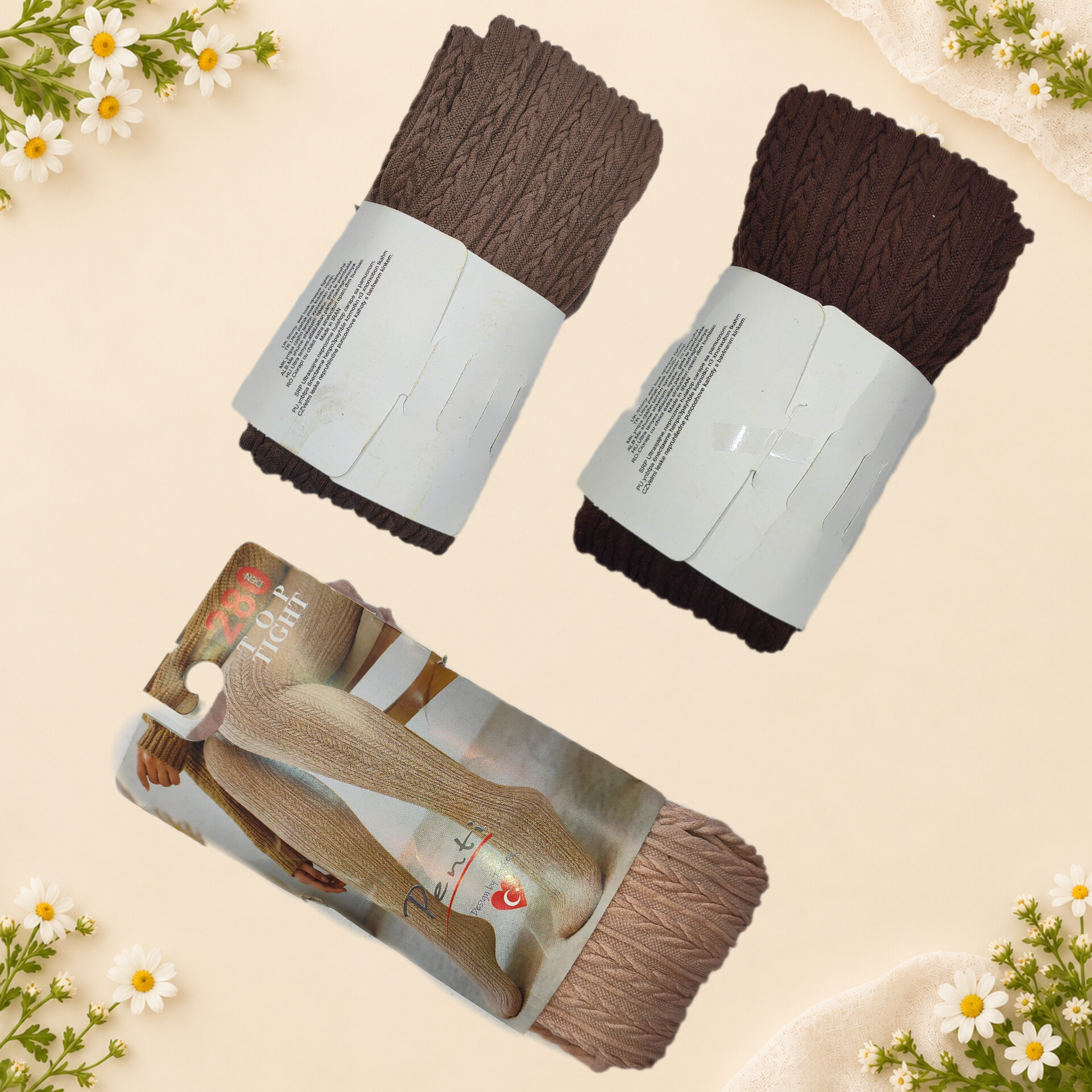 جوراب شلوار گندمی عمده پنتی ضخیم (3عددی)